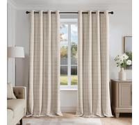 Beauoop Beige Plaid Jacquard Blackout Curtains 72 Inches Long 2 Panels for Bedroom Living Room Gingham Checkered Room Darkening Thermal Insulated Soundproof Grommet Window Drapes, 52x72 2 Set