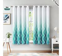 Beauoop Blackout Curtains for Bedroom Teal Ombre Curtains 54 Inch Drop Geometric Print Eyelet Curtain for Living Room Darkening Thermal Insulated Window Curtain Drapes 2 Panel