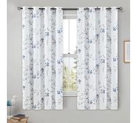 Beauoop Blue Grey Floral Blackout Curtains for Bedroom Living Room 54 Inch Drop Leaf Print Eyelet Curtain Botanical Thermal Insulated Noise Reducing Drapes Window Treatment Sets 2 Panels