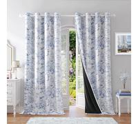 Beauoop Boho Floral Full Blackout Window Curtain Panels 100% Room Darkening Thermal Insulated Noise Reducing Drapes for Bedroom/Living Room Rose Grommet Window Treatment,Set of 2, 50W x 84L,White/Blue