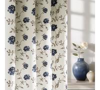 Beauoop Floral 100% Blackout Curtains 63 Inches Long 2 Panels for Bedroom Living Room Blue Brown on Beige Vintage Rose Flower Patterned Room Darkening Thermal Soundproof Grommet Window Drapes, 52X63