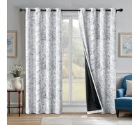 Beauoop Floral 100% Blackout Curtains 63 Inches Long 2 Panels for Bedroom Living Room Grey White Farmhouse Rose Flower Patterned Room Darkening Thermal Grommet Top Window Treatments Drapes, 50X63