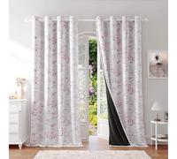 Beauoop Floral 100% Blackout Curtains 84 Inches Long 2 Panels for Bedroom Living Room Pink White Farmhouse Dusty Rose Flower Patterned Room Darkening Thermal Grommet Window Treatments Drapes, 50X84