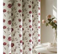 Beauoop Floral 100% Blackout Curtains 84 Inches Long 2 Panels for Bedroom Living Room Red Brown on Beige Vintage Rose Flower Patterned Room Darkening Thermal Soundproof Grommet Window Drapes, 52X84