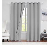 Beauoop Grey 90% Blackout Linen Curtains for Bedroom Living Room 90 Inch Drop Eyelet Curtain Thermal Insulated Room Darkening Energy Efficient Drapes Grommet Top Window Treatment Set 2 Panels