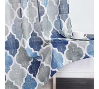 Beauoop Linen Semi Sheer Curtains 84 Inches Long 2 Panels for Bedroom Living Room Blue Grey Moroccan Geo Farmhouse Light Filtering Privacy Textured Rod Pocket Window Treatments Drapes, 50x84 2 Set