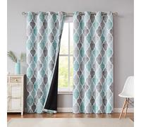 Beauoop Teal Grey Blackout Curtains for Bedroom 72 Inch Drop Geometric Curtains Lattice Moroccan Print Room Darkening Thermal Insulated Energy Efficient Window Curtain Drapes 2 Panels