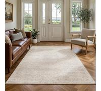 Beauoop Washable Area Rug Beige Neutral 160x230 cm Vintage Non Slip Low Pile Distressed Traditional Indoor Carpet for Living Room Bedroom Soft Retro Thin Rug for Dining Office Kitchen Dorm Entryway