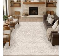 Beauoop Washable Area Rug Beige Neutral 200x300 cm Large Vintage Distressed Non Slip Carpet for Living Room Bedroom Soft Low Pile Indoor Oriental Retro Thin Rug for Dining Room Kitchen Nursery Office