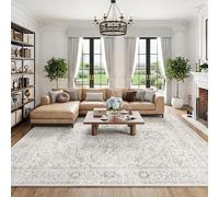 Beauoop Washable Area Rug Grey Neutral 200x300 cm Large Vintage Distressed Non Slip Carpet for Living Room Bedroom Soft Low Pile Indoor Oriental Retro Thin Rug for Dining Room Kitchen Nursery Office