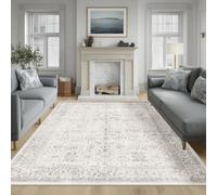 Beauoop Washable Area Rug Grey Vintage Neutral Distressed 200x300 cm Large Non Slip Carpet for Living Room Bedroom Soft Low Pile Indoor Mat Retro Throw Rug for Dining Room Kitchen Office Nursery