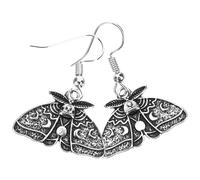 Beaupretty 1 Pair Gothic Moth Drop Earrings for Women, Antique Silver Tone Dangle Jewelry Sun and Moon Pattern, Trendy Goth Earrings Suitable for Daily Wear and