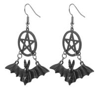 Beaupretty 1 Pair Halloween Earrings for Women Lightweight Black Alloy Bat and Pentagram Drop Earrings Gothic Punk Style for Halloween and Carnival