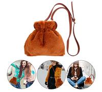 Beaupretty 1 PC Chic Brown Plush Drawstring Bag Stylish Convenient Shoulder Bag for Women Practical Soft Tote for School Work Casual Outings Straps for Comfort
