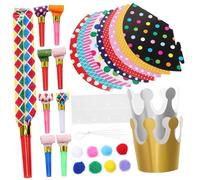 Beaupretty 1 Set Colorful Party Hats with Paper Crowns Blowouts Vibrant Birthday Cone Hats DIY Crowns Fun Party Blowouts for Celebrations Birthdays and Special Events