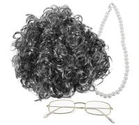 Beaupretty 1 Set Old Lady Cosplay Kit Curly Wig Glasses and Necklace for Adults for Costume Parties Stage Performances Halloween and Fun Events Realistic Grey Wig Ensemble