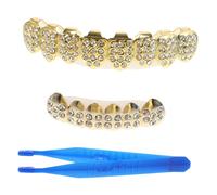 Beaupretty 1 Set Rhinestone Decorative Tooth Grills for Cosplay Rapper Style Upper Lower Plated Mouth Teeth Grills Comfortable Luxurious Accessory for Performances and Parties