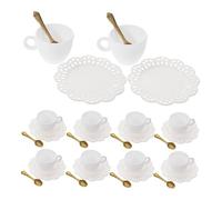 Beaupretty 10 Sets Miniature Dollhouse Coffee Cup Set White Realistic Mini Tea Cups with Saucers and Metal Spoons for Role Playing DIY Crafts and Mini House Model Scene Decor