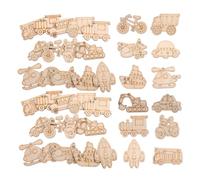 Beaupretty 100Pcs DIY Arts Wood Shapes Smooth Blank Wood Slices with Transportation Designs Including Airplane Police Car Helicopter for Crafting Painting and Home Decoration