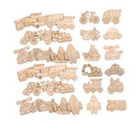 Beaupretty 100Pcs Unfinished Vehicle Shapes Wooden Cutouts for DIY Painting Craft Projects Transportation Themed Wood Slices with Trains Rockets Helicopters Cars for Holiday Decorations and