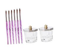 Beaupretty 10pcs Nail Art Brush Set with Lid Octagonal Glass Crystal Cups Carved Pure Hair Pens Odorless Acrylic for Professional Salon Home School Use