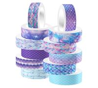 Beaupretty 12 Rolls Mermaid Scale Gradient Washi Tape Set, Self-adhesive DIY Craft Tape for Scrapbooking, Journal, Planner Supplies, Beach-themed Decorative Stickers