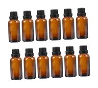 Beaupretty 12ml Amber Glass Essential Oil Bottles 12pcs with Large Cap and Dropper Insert, Refillable Lotion Dispensers for Travel Toiletries and Makeup Storage