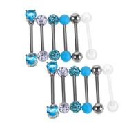 Beaupretty 12pcs Acrylic Pearl Tongue Barbell Jewelry with Zircon Stones Stainless Steel Lightweight Piercing Studs for Women Men Sparkling Body Jewelry for Wedding Party and Casual Wear