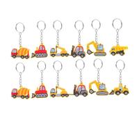 Beaupretty 12pcs Construction Party Keychains Vibrant Engineering Vehicle Key Rings for Birthday Party Supplies Classroom Prize Favors Unique Digger Bulldozer and Truck Designs