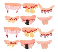 Beaupretty 12pcs Halloween Fake Dentures Funny Costume Teeth Props for Party Cosplay Realistic Ugly Tooth Design with White Rotten Crooked Rabbit Forked Black Zombie Styles Comfortable Fit