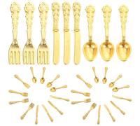 Beaupretty 12pcs Mini Cutlery Set for Dollhouse European Style Alloy Dinnerware Model in Gold Micro Tableware Accessories for Dollhouse Furniture Play Suitable for and Dining Scenes