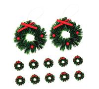 Beaupretty 12pcs Mini Floral Wreath Ornament for Dollhouse Christmas Decoration Tiny Garland for Wall Hanging Miniature Winter Scene Model Accessories
