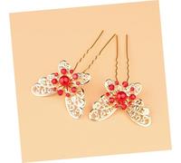 Beaupretty 12PCS U-shaped Rhinestone Hairpins for Women Vintage Alloy Hair Chopsticks with Butterfly Inlay Elegant Gold Hair Accessories for Updo Parties Weddings Casual Styles