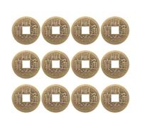 Beaupretty 12Pcs Vintage Brass Feng Shui Coins Set with Chinese Knot - Ancient I Ching Divination Coins for Fortune Telling Game and Prosperity Decoration
