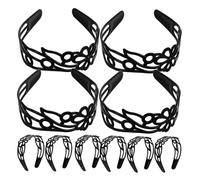 Beaupretty 12pcs Vintage Wide Black Headbands for Women Retro Floral Hollow Pattern Plastic Hairbands with Teeth Comfortable Stylish Hair Hoops for Bridal Festival Casual Styling