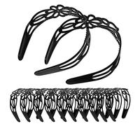 Beaupretty 12pcs Wide Flower Headbands for Women Black Floral Hollow Design Hairbands Comfortable Plastic Headwear for Bridal Parties Costumes and Everyday Style