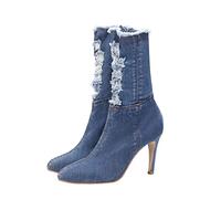 Beaupretty 1Pair Autumn Winter High Heeled Boots for Women Elastic Calf Denim Booties Comfortable Fashion Footwear for Girlfriends and Mothers Stylish Design