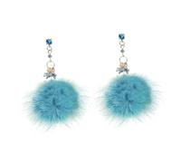 Beaupretty 1Pair Elegant Green Plush Eardrops Adorable Long Fuzzy Ball Earrings for Autumn Winter for Parties Work and Holidays for Friends