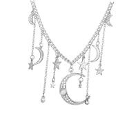 Beaupretty 1PC Fashion Star Moon Choker Necklace Rhinestone Tassel Clavicle Chain for Women Elegant Silver Metal Design Stylish Accessory for Any Occasion