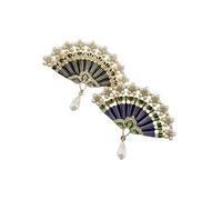 Beaupretty 1set Rhinestone Inlaid Pearl Fan Brooch Pin Classical Chinese Style Dress Accessories for Women and Elegant Blue for Weddings and Parties 2pcs