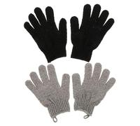 Beaupretty 2 Pairs Bath Exfoliating Shower Gloves with Separate Finger Design for Deep Body Cleaning and Comfortable Skin Care Gloves with Hanging Ring Suitable for Family Use Grey and Black