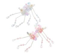 Beaupretty 2 Pairs Princess Hanfu Hair Clips Flower and Tassel Barrettes for Ancient Style Hair Accessories Mermaid Blue Pink Lightweight Comfort for Fairy Tale Dreams