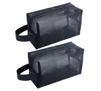 Beaupretty 2 PCS Black Mesh Zipper Cosmetic Bags Lightweight Travel Storage Pouches Portable Toiletry Organizers with Transparent for Outdoor and Daily Use