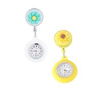 Beaupretty 2 Pcs Clip Pocket Watch for Nurses Stylish Nurse Hanging Watch with Sturdy Safety Clip Accurate Timing Suitable for Medical Professionals Tea Flower Deep Yellow Light Green Design