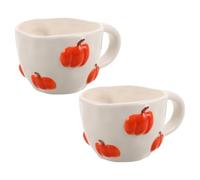 Beaupretty 2 Pcs Pumpkin Coffee Mugs Ceramic Cute Pumpkin Shaped Drinkware with Comfortable Grip for Daily Use and Halloween Autumn Harvest Season