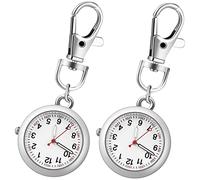 Beaupretty 2 Pcs Silver Nurse Pocket Watches with Luminous Pointers and Keychain Buckle Design, Stainless Steel and Glass Clip-on Watches for Doctors and Men, Creative Style for Everyday Use