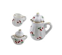 Beaupretty 2 Sets Miniature Ceramic Cherry Kettles with Cups Dollhouse Accessories Small Fairy House Furniture DIY Scene Decoration