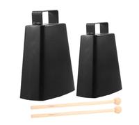 Beaupretty 2 Sets Orff Percussion Cowbell Set Metal Noise Makers with Stick and Handle Lightweight Black Handheld Cow Bells for Music Education Drum Sporting Events and Group Activities
