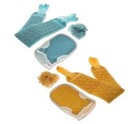 Beaupretty 2 Sets Skin Friendly Exfoliating Bath Gloves and Long Towels Set Durable Body Scrubbing Kit for Reusable Lightweight Back Cleaning Gloves with and Yellow Colors