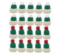 Beaupretty 20Pcs Mini Knit Wool Yarn Hats DIY Craft Supplies for Christmas Doll Decor Reusable Woolen Yarn Hats with White Pom Poms for Hair Accessories and Home Decoration